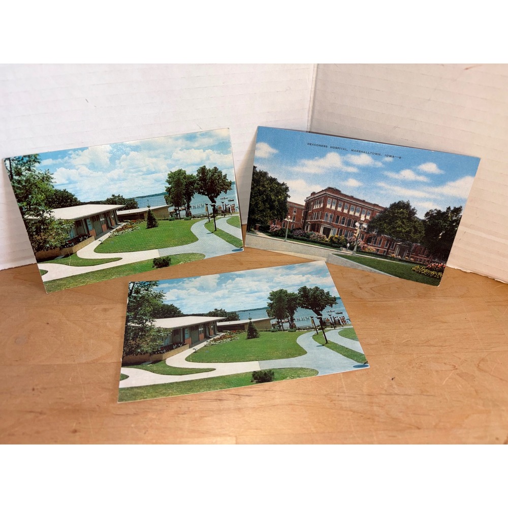 Vintage Iowa Postcards Lot of 3 - Lake Okoboji & Deaconess Hospital Marshalltown